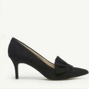 New Sole Society Womens Darbia Shoe Heel Black Suede Ruffle Pointed Toe Lea 6